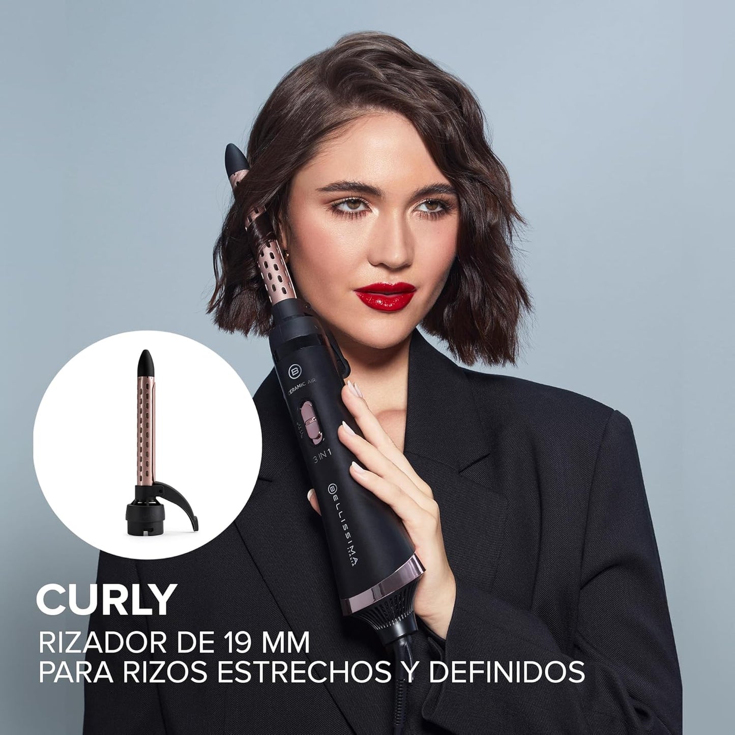 Bellissima Ceramic Air - Moldeador De Aire Caliente 3 En 1, Para Cabello Corto Y Medio, 800 W, Moldeado Y Secado, Revestimiento Cerámico, 2 Combinaciones De Aire/Temperatura, Chorro De Aire Frío