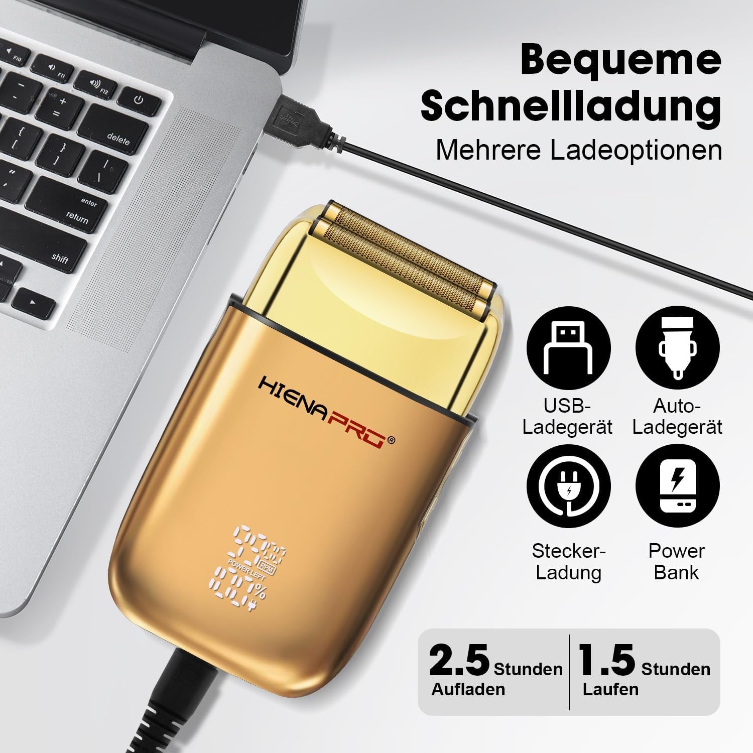 Afeitadora De Aluminio Para Hombre, Afeitadora De Viaje Para Hombre, Máquina Cero, Depiladora Para Hombre, Peluquería, Afeitadora Eléctrica, Extraíble Y Lavable, Indicador LED, USB, Dorado