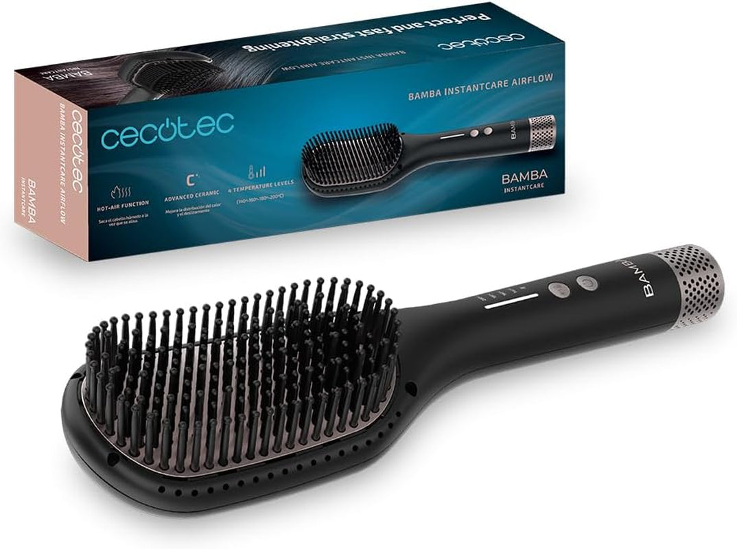 Cecotec Cepillo Alisador Con Función De Aire Bamba Instantcare Airflow. 98 W, Revestimiento De Cerámica, 4 Niveles De Temperatura, Calentamiento Rápido, Apagado Automático